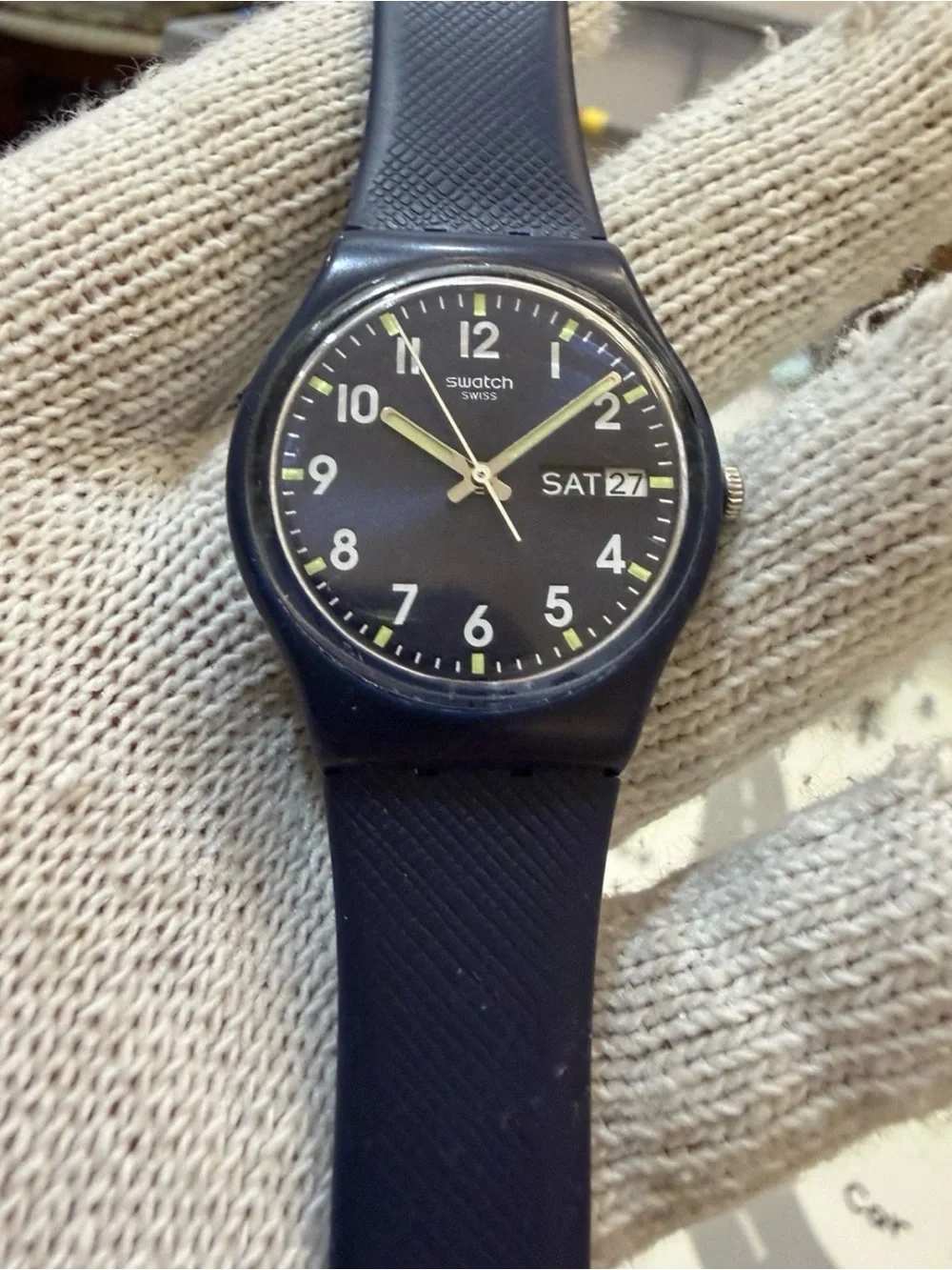 Swatch Sir Blue GN718 Classic Gent Day Date 34mm Blue Quartz Watch Unisex